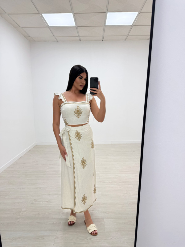 CONJUNTO FALDA LINO BORDADO
